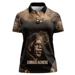 Chinua Achebe Women Polo Shirt with Sepia Portrait, Lion Historians Quote and Vintage African Map - African Pride