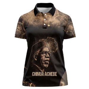 Chinua Achebe Women Polo Shirt with Sepia Portrait, Lion Historians Quote and Vintage African Map - African Pride