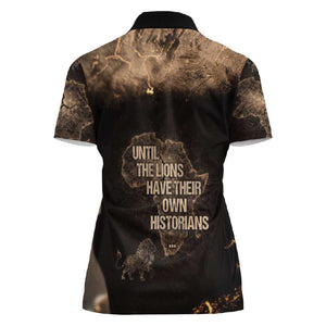 Chinua Achebe Women Polo Shirt with Sepia Portrait, Lion Historians Quote and Vintage African Map - African Pride