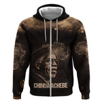 Chinua Achebe Zip Hoodie with Sepia Portrait, Lion Historians Quote and Vintage African Map - African Pride
