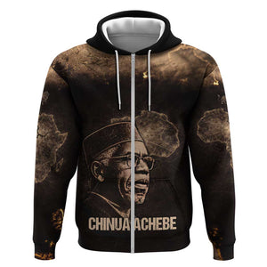 Chinua Achebe Zip Hoodie with Sepia Portrait, Lion Historians Quote and Vintage African Map - African Pride