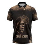 Chinua Achebe Zipper Polo Shirt with Sepia Portrait, Lion Historians Quote and Vintage African Map - African Pride