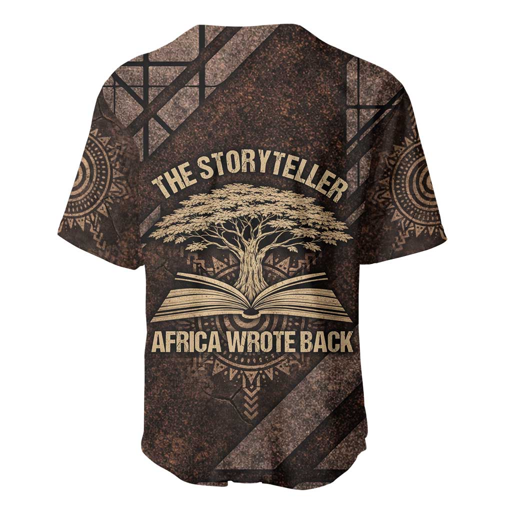 Chinua Achebe Baseball Jersey with Tribal Symbol Design, The Storyteller Quote and Africa Wrote Back - African Pride