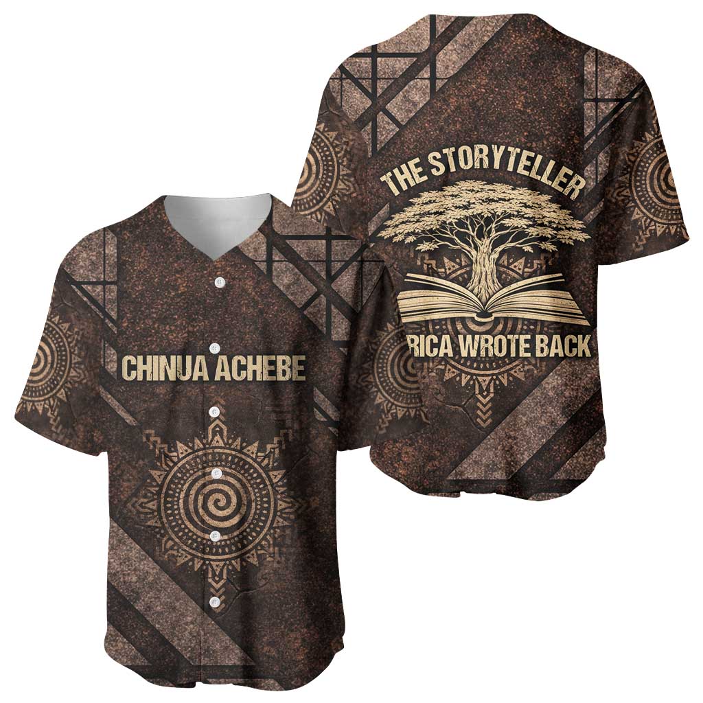 Chinua Achebe Baseball Jersey with Tribal Symbol Design, The Storyteller Quote and Africa Wrote Back - African Pride