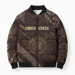 Chinua Achebe Bomber Puffer Jacket with Tribal Symbol Design, The Storyteller Quote and Africa Wrote Back - African Pride