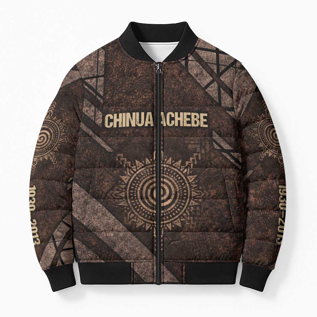 Chinua Achebe Bomber Puffer Jacket with Tribal Symbol Design, The Storyteller Quote and Africa Wrote Back - African Pride