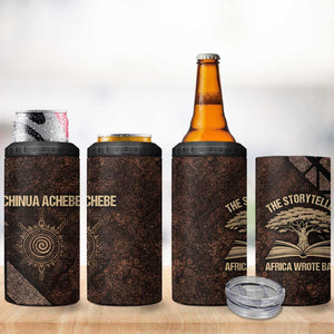 Chinua Achebe 4 in 1 Can Cooler Tumbler with Tribal Symbol Design, The Storyteller Quote and Africa Wrote Back - African Pride