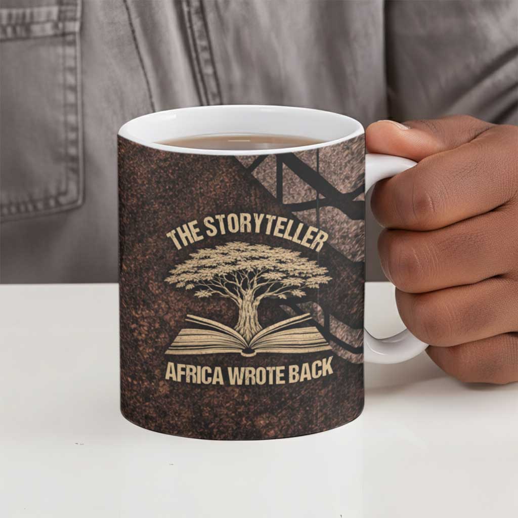 Chinua Achebe Ceramic Mug with Tribal Symbol Design, The Storyteller Quote and Africa Wrote Back - African Pride
