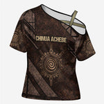 Chinua Achebe Cross Shoulder Shirt with Tribal Symbol Design, The Storyteller Quote and Africa Wrote Back - African Pride