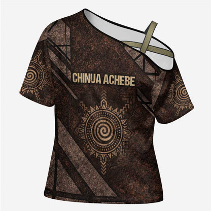 Chinua Achebe Cross Shoulder Shirt with Tribal Symbol Design, The Storyteller Quote and Africa Wrote Back - African Pride