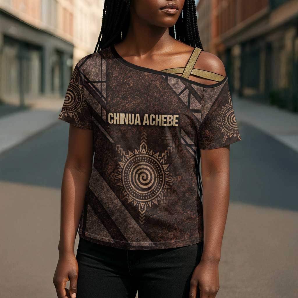 Chinua Achebe Cross Shoulder Shirt with Tribal Symbol Design, The Storyteller Quote and Africa Wrote Back - African Pride