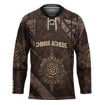 Chinua Achebe Hockey Jersey with Tribal Symbol Design, The Storyteller Quote and Africa Wrote Back - African Pride