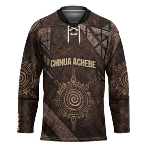 Chinua Achebe Hockey Jersey with Tribal Symbol Design, The Storyteller Quote and Africa Wrote Back - African Pride