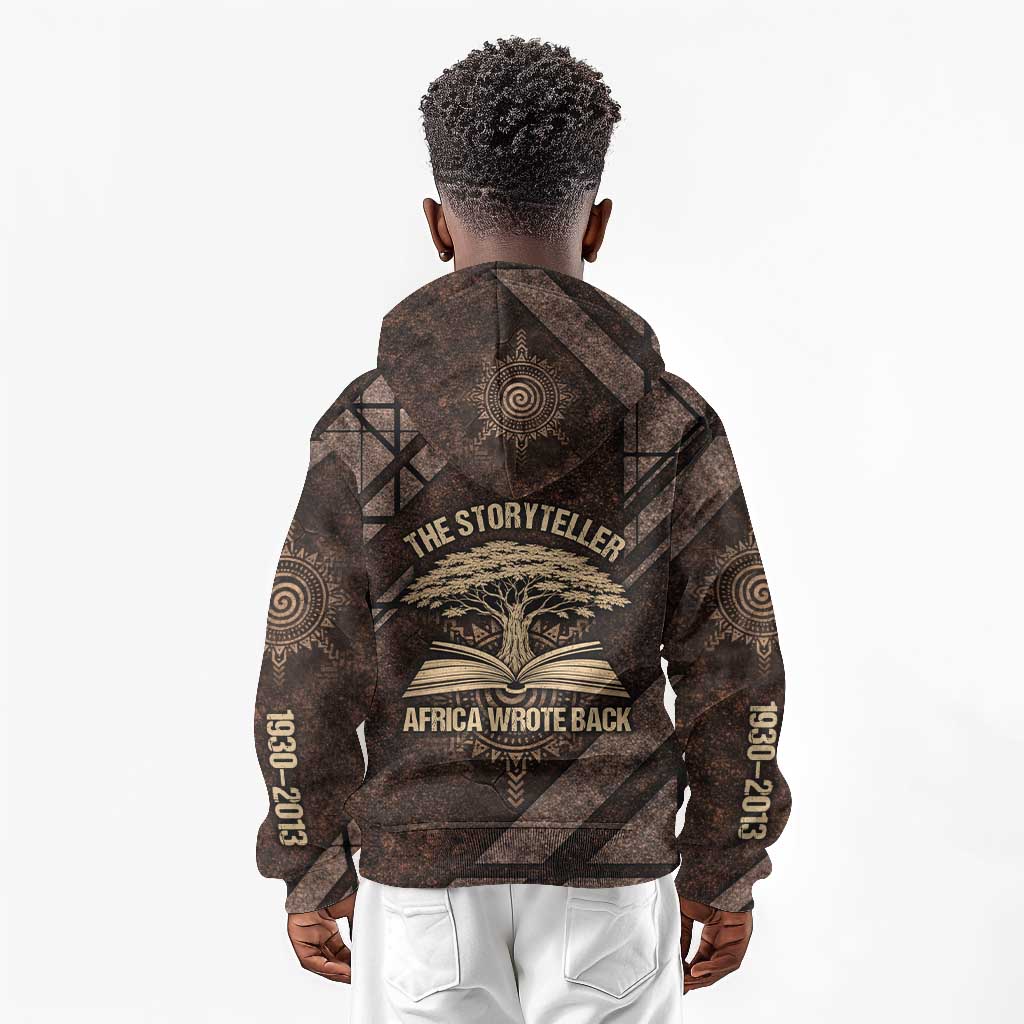 Chinua Achebe Kid Hoodie with Tribal Symbol Design, The Storyteller Quote and Africa Wrote Back - African Pride