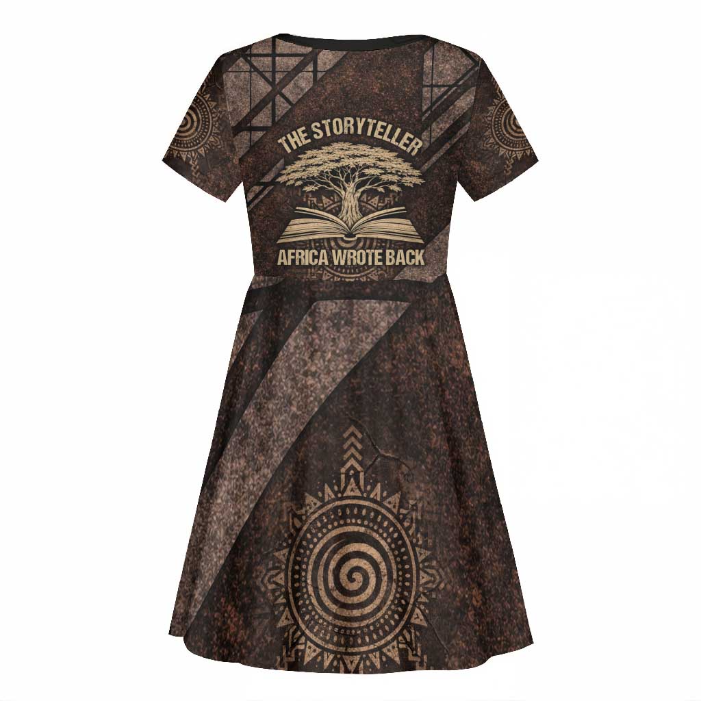 Chinua Achebe Kid Short Sleeve Dress with Tribal Symbol Design, The Storyteller Quote and Africa Wrote Back - African Pride