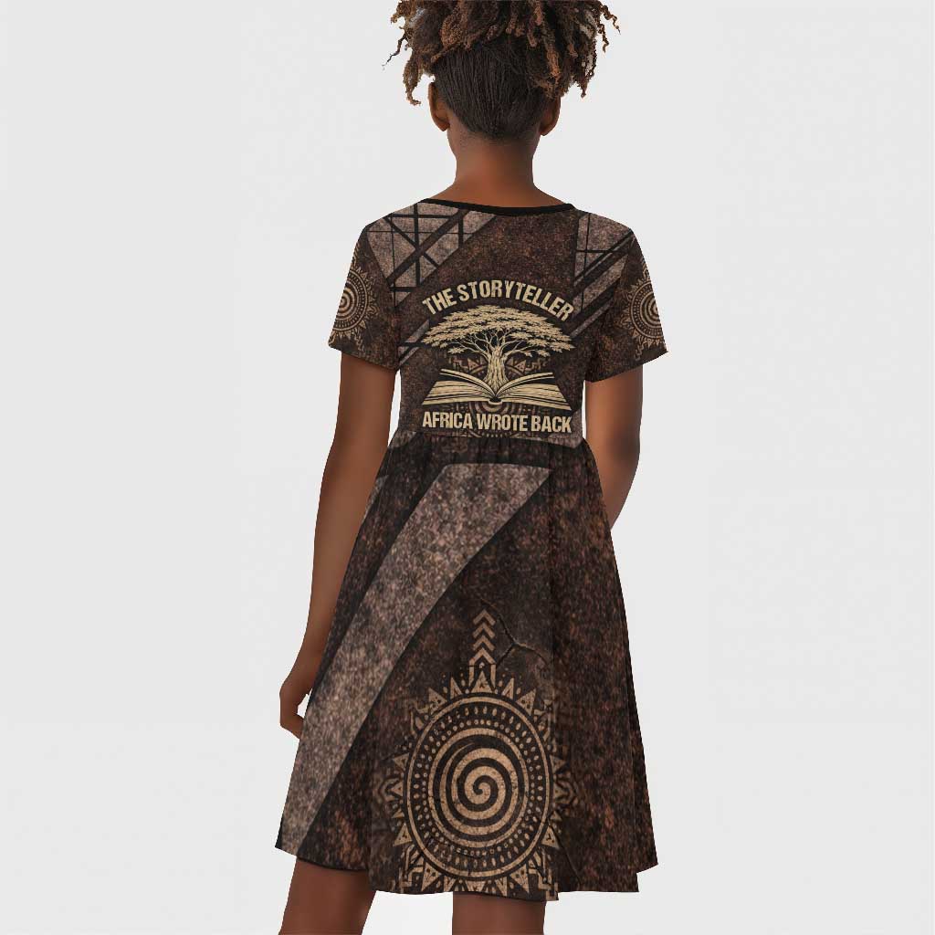 Chinua Achebe Kid Short Sleeve Dress with Tribal Symbol Design, The Storyteller Quote and Africa Wrote Back - African Pride