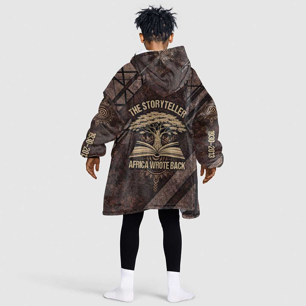 Chinua Achebe Kid Wearable Blanket Hoodie with Tribal Symbol Design, The Storyteller Quote and Africa Wrote Back - African Pride