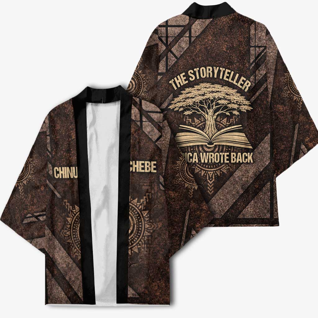 Chinua Achebe Kimono with Tribal Symbol Design, The Storyteller Quote and Africa Wrote Back - African Pride
