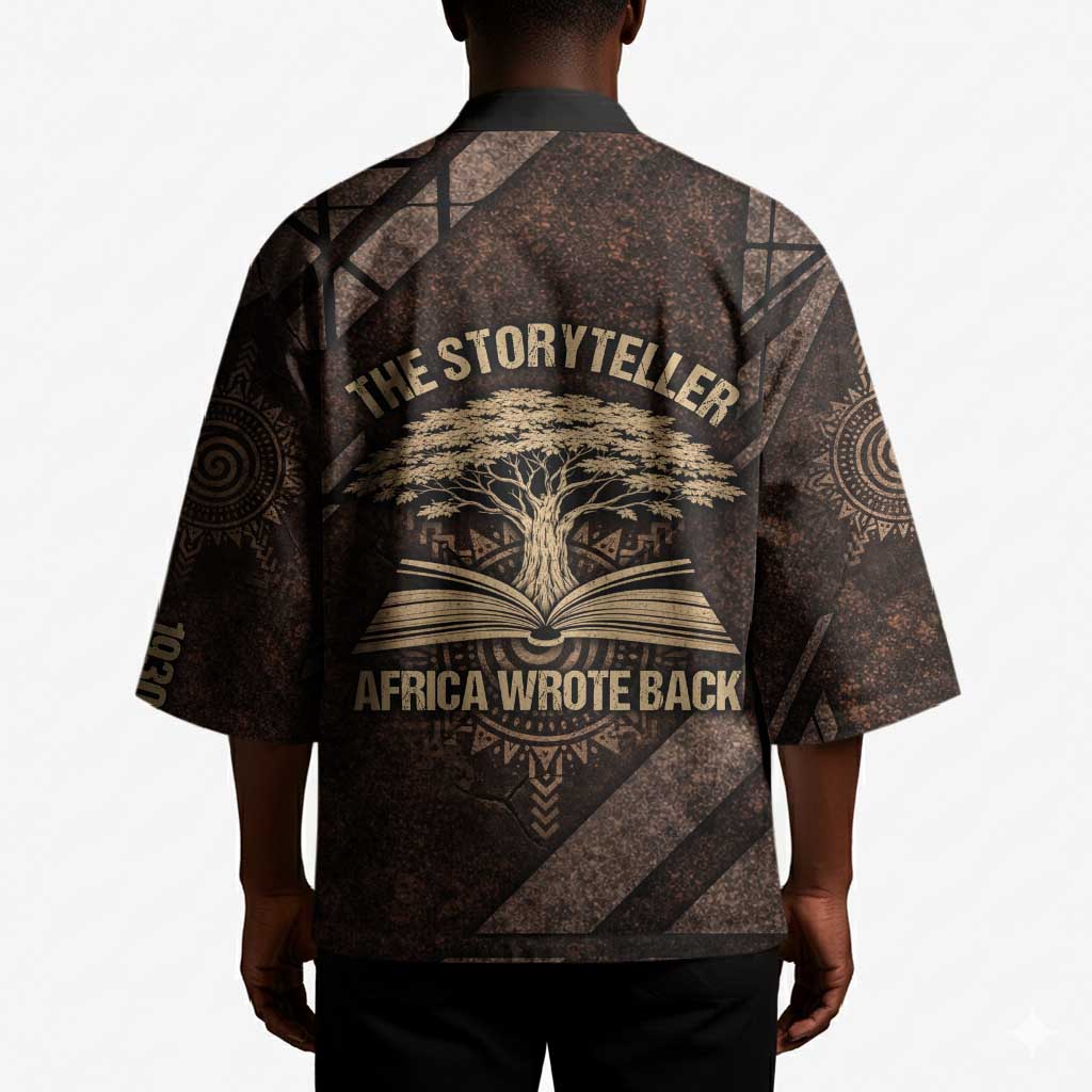 Chinua Achebe Kimono with Tribal Symbol Design, The Storyteller Quote and Africa Wrote Back - African Pride