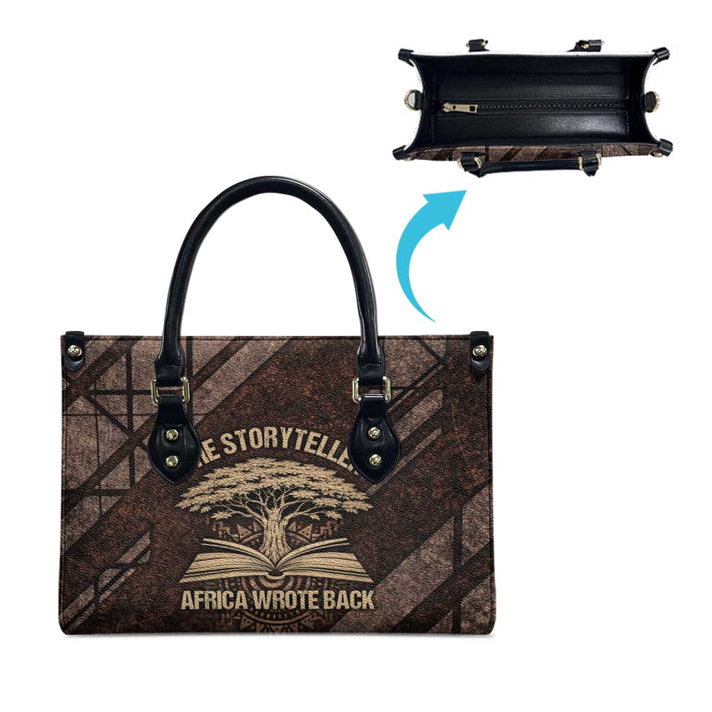 Chinua Achebe Leather Bag with Tribal Symbol Design, The Storyteller Quote and Africa Wrote Back - African Pride