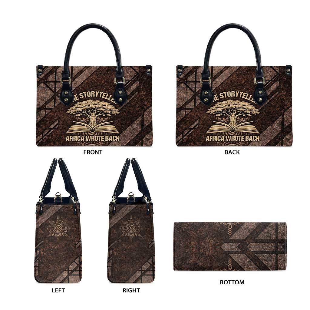 Chinua Achebe Leather Bag with Tribal Symbol Design, The Storyteller Quote and Africa Wrote Back - African Pride