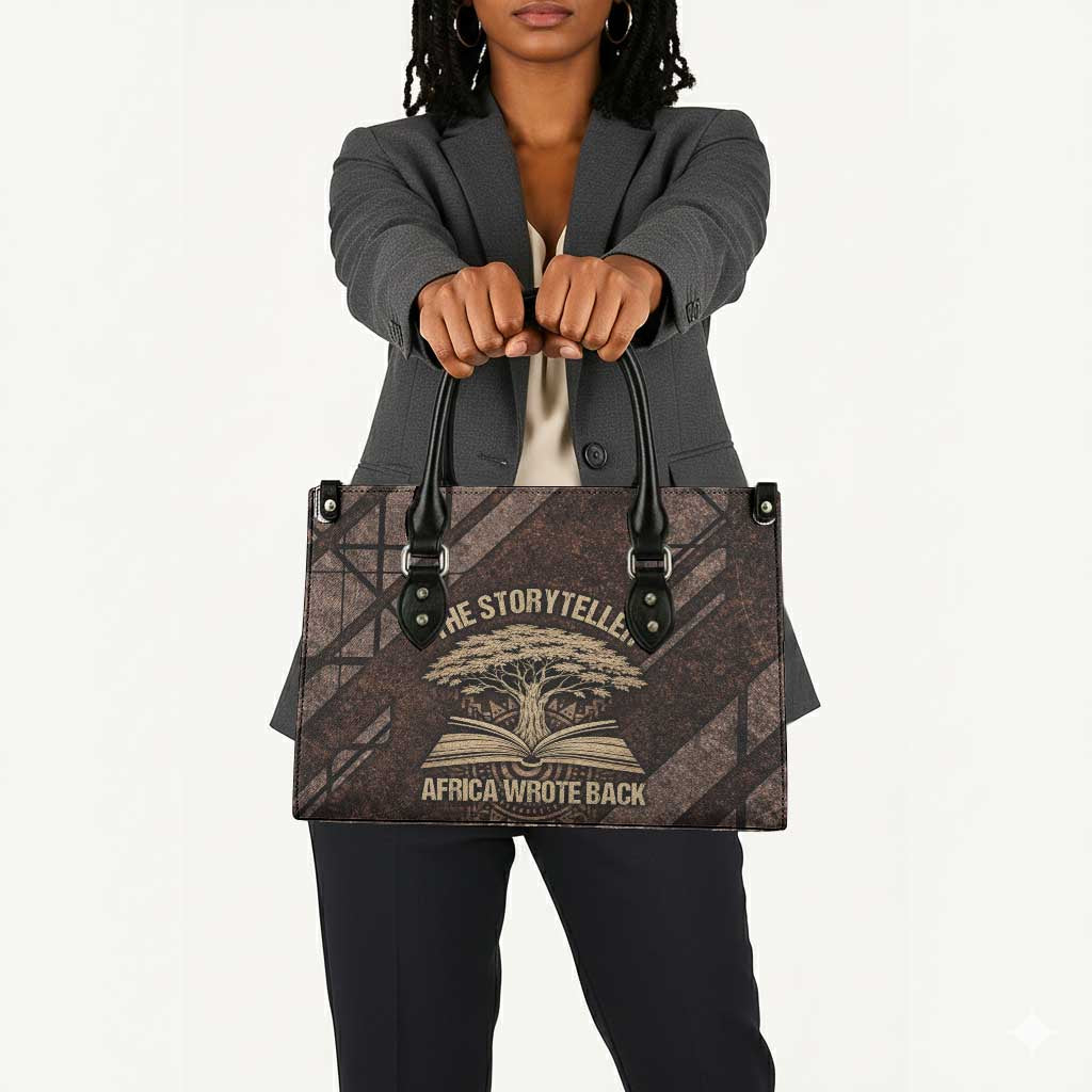 Chinua Achebe Leather Bag with Tribal Symbol Design, The Storyteller Quote and Africa Wrote Back - African Pride