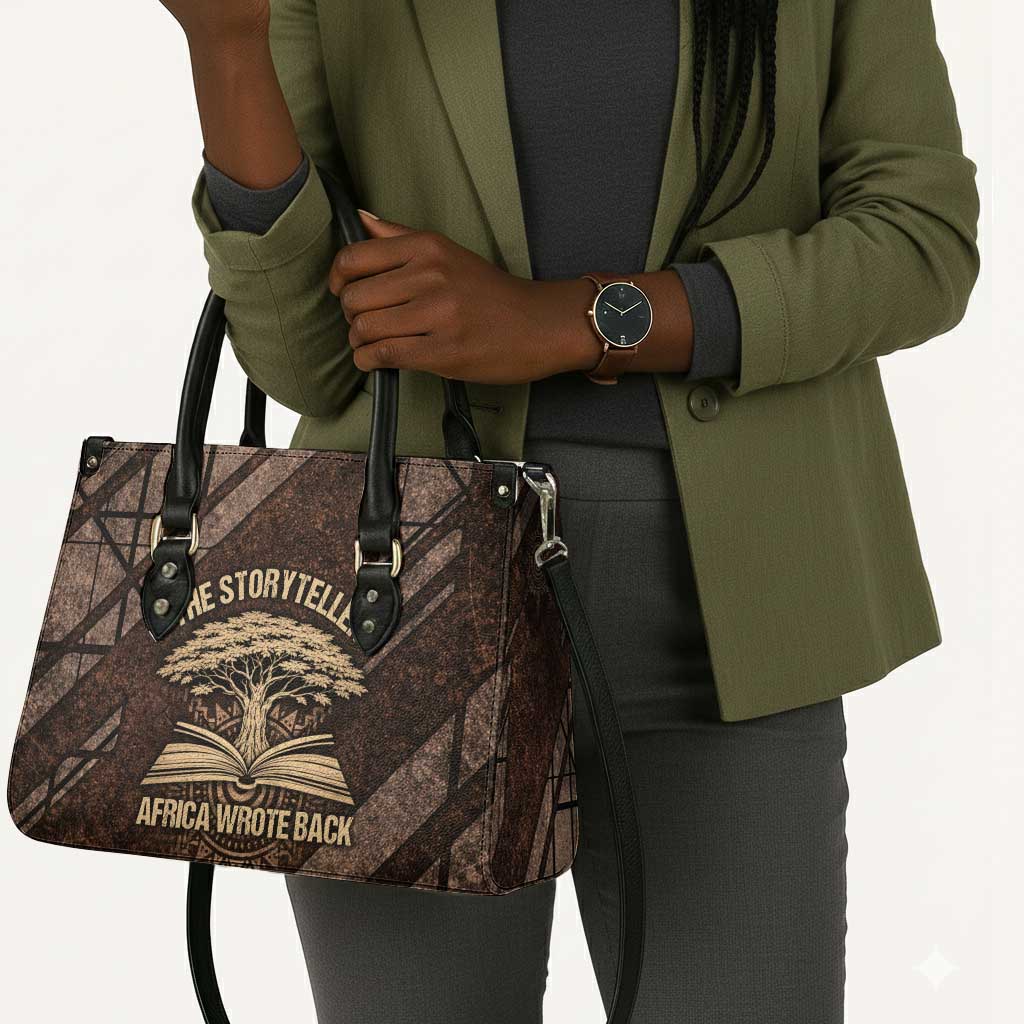 Chinua Achebe Leather Bag with Tribal Symbol Design, The Storyteller Quote and Africa Wrote Back - African Pride