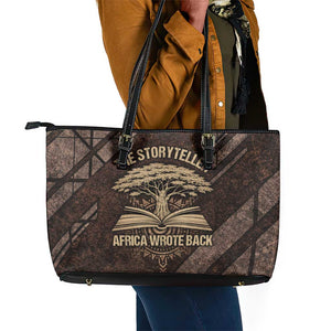 Chinua Achebe Leather Tote Bag with Tribal Symbol Design, The Storyteller Quote and Africa Wrote Back - African Pride
