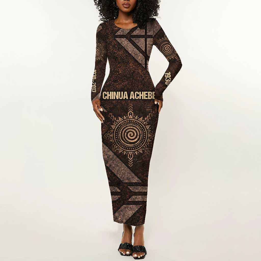 Chinua Achebe Long Sleeve Bodycon Dress with Tribal Symbol Design, The Storyteller Quote and Africa Wrote Back - African Pride