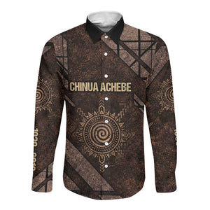 Chinua Achebe Long Sleeve Button Shirt with Tribal Symbol Design, The Storyteller Quote and Africa Wrote Back - African Pride