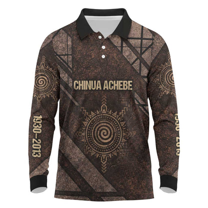 Chinua Achebe Long Sleeve Polo Shirt with Tribal Symbol Design, The Storyteller Quote and Africa Wrote Back - African Pride