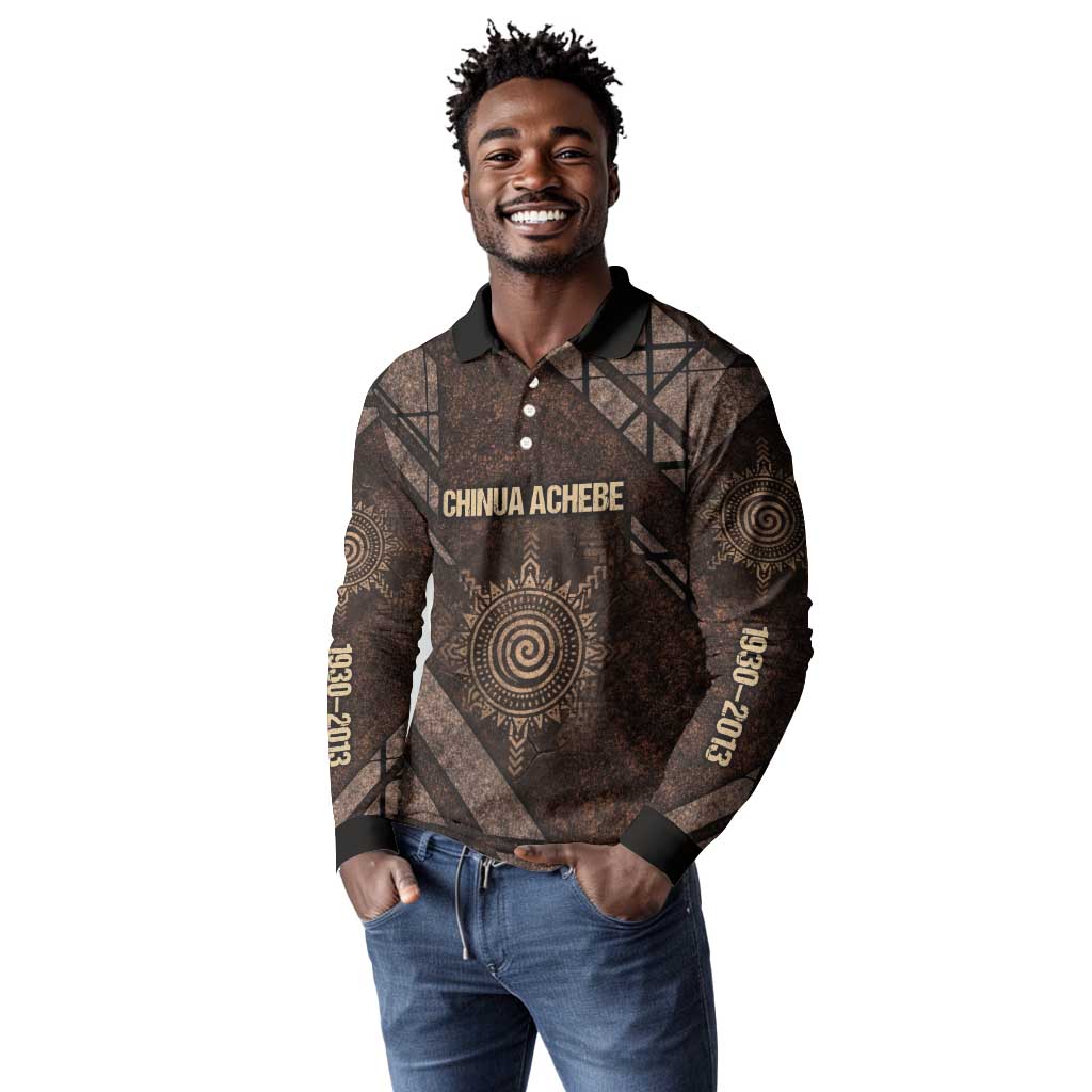 Chinua Achebe Long Sleeve Polo Shirt with Tribal Symbol Design, The Storyteller Quote and Africa Wrote Back - African Pride