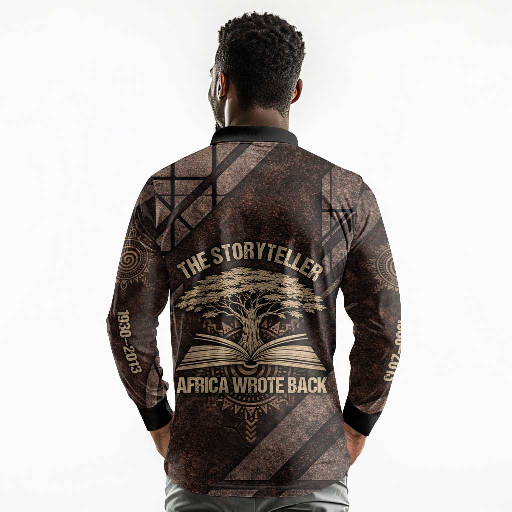 Chinua Achebe Long Sleeve Polo Shirt with Tribal Symbol Design, The Storyteller Quote and Africa Wrote Back - African Pride
