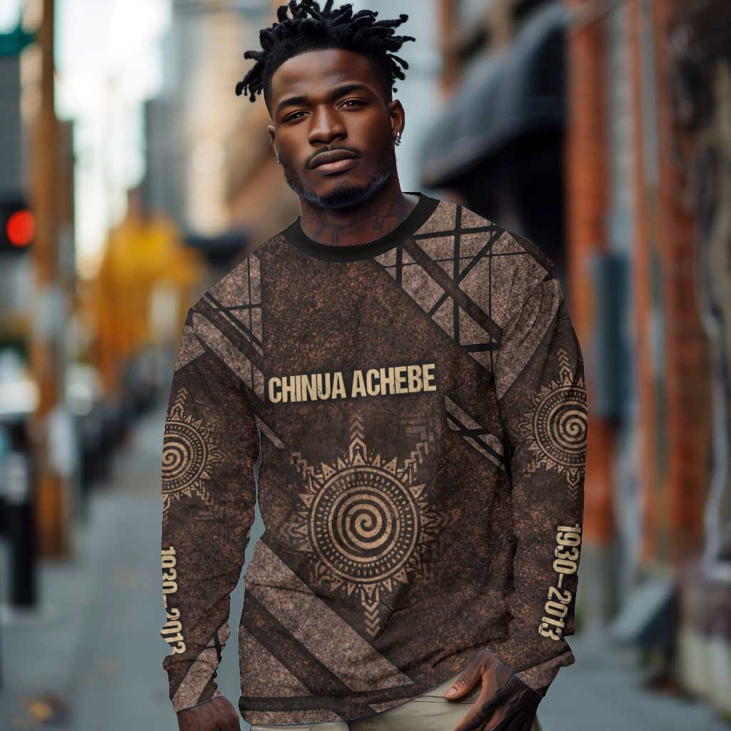 Chinua Achebe Long Sleeve Shirt with Tribal Symbol Design, The Storyteller Quote and Africa Wrote Back - African Pride