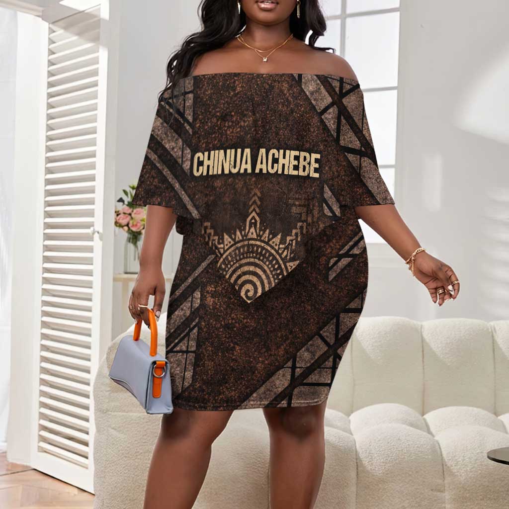Chinua Achebe Off Shoulder Short Dress with Tribal Symbol Design, The Storyteller Quote and Africa Wrote Back - African Pride