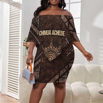 Chinua Achebe Off Shoulder Short Dress with Tribal Symbol Design, The Storyteller Quote and Africa Wrote Back - African Pride