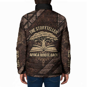 Chinua Achebe Padded Jacket with Tribal Symbol Design, The Storyteller Quote and Africa Wrote Back - African Pride