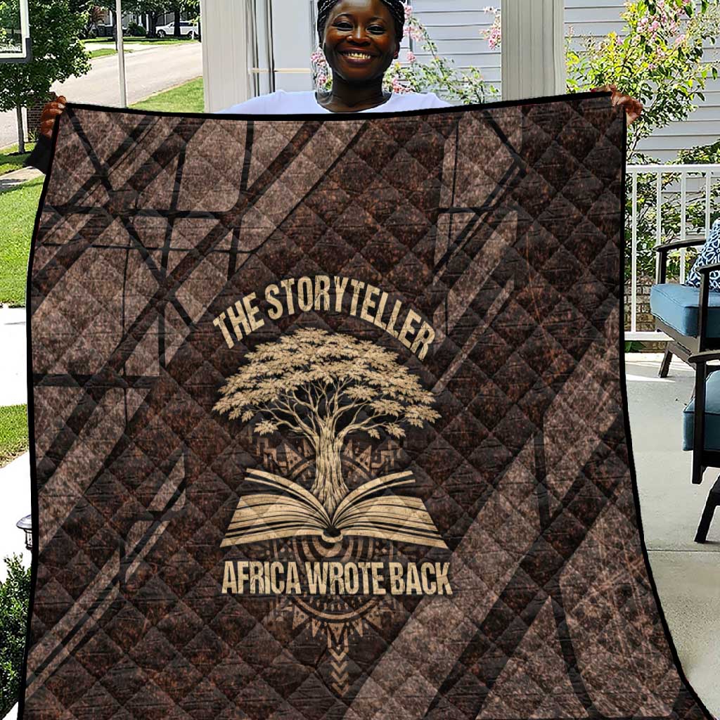Chinua Achebe Quilt with Tribal Symbol Design, The Storyteller Quote and Africa Wrote Back - African Pride