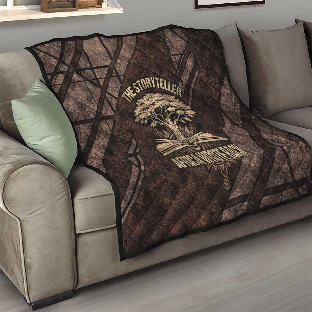 Chinua Achebe Quilt with Tribal Symbol Design, The Storyteller Quote and Africa Wrote Back - African Pride