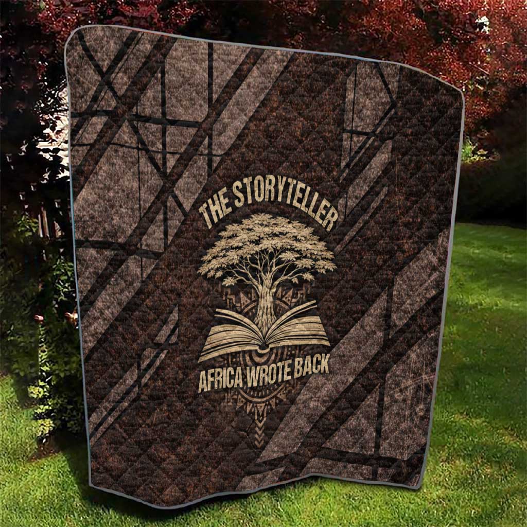 Chinua Achebe Quilt with Tribal Symbol Design, The Storyteller Quote and Africa Wrote Back - African Pride