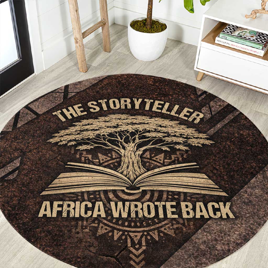 Chinua Achebe Round Carpet with Tribal Symbol Design, The Storyteller Quote and Africa Wrote Back - African Pride