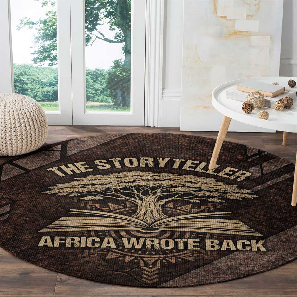 Chinua Achebe Round Carpet with Tribal Symbol Design, The Storyteller Quote and Africa Wrote Back - African Pride