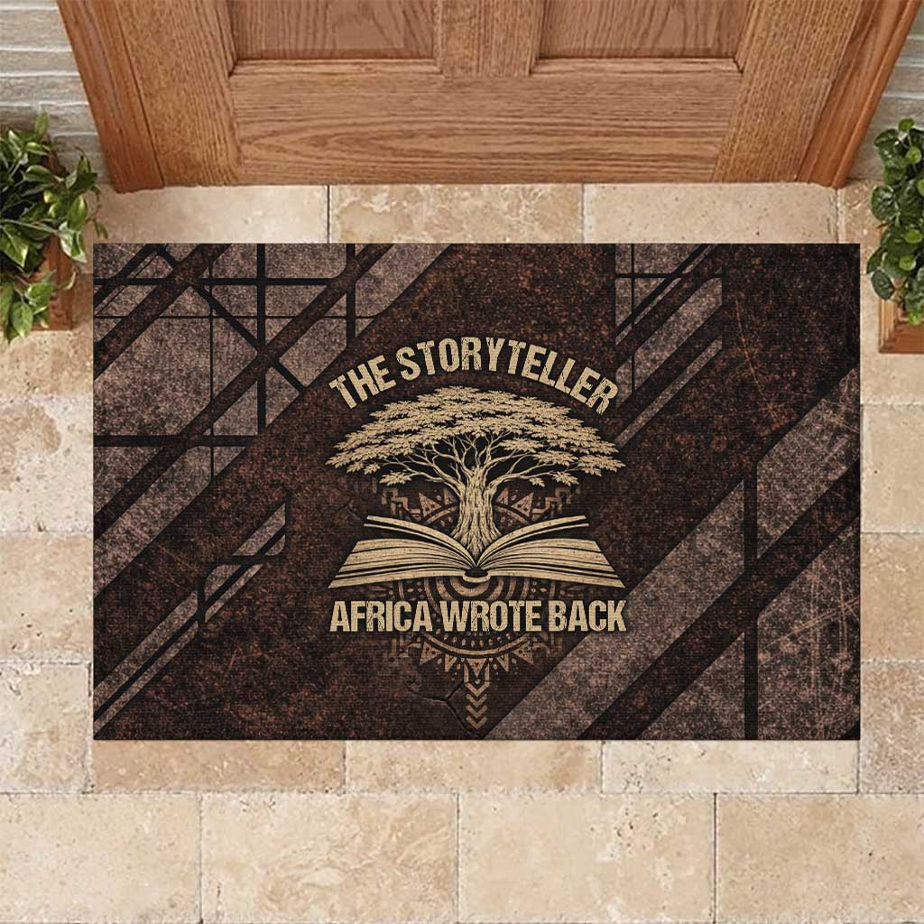 Chinua Achebe Rubber Doormat with Tribal Symbol Design, The Storyteller Quote and Africa Wrote Back - African Pride