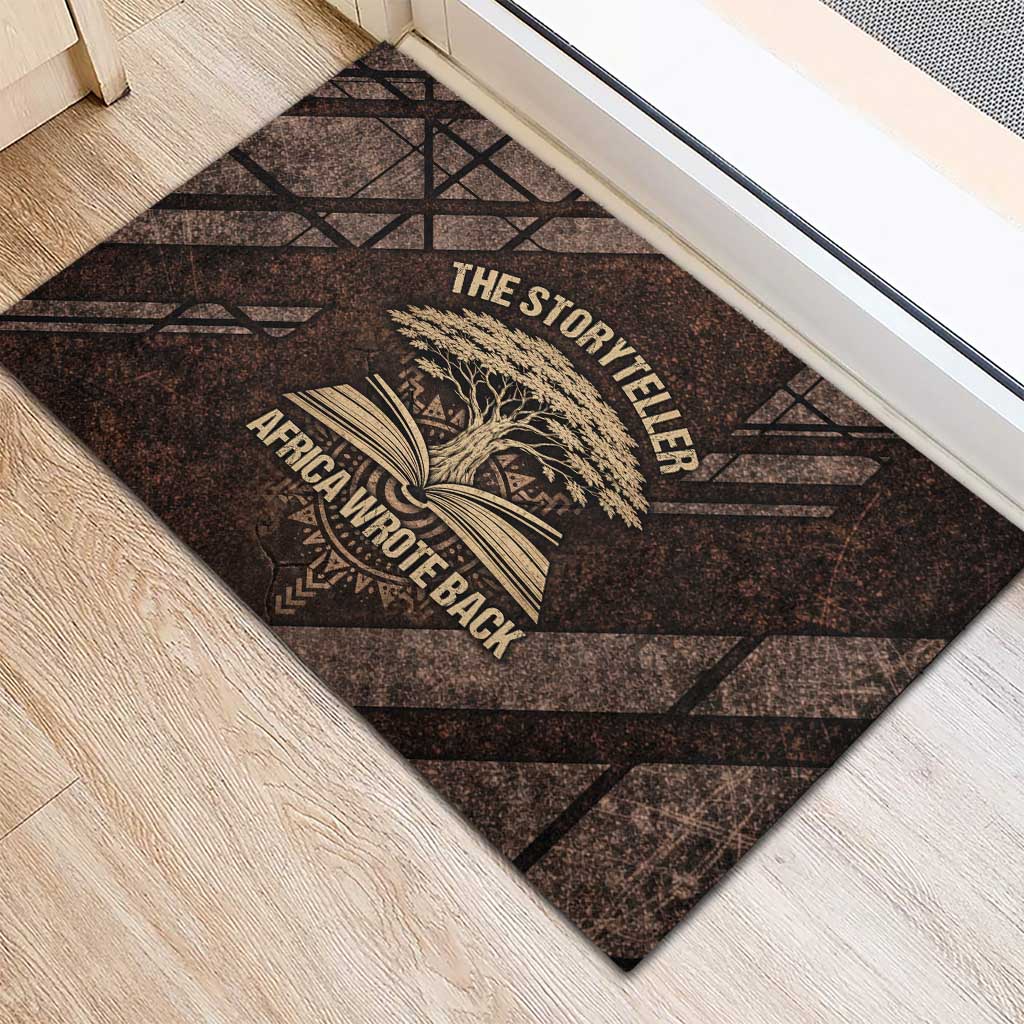 Chinua Achebe Rubber Doormat with Tribal Symbol Design, The Storyteller Quote and Africa Wrote Back - African Pride
