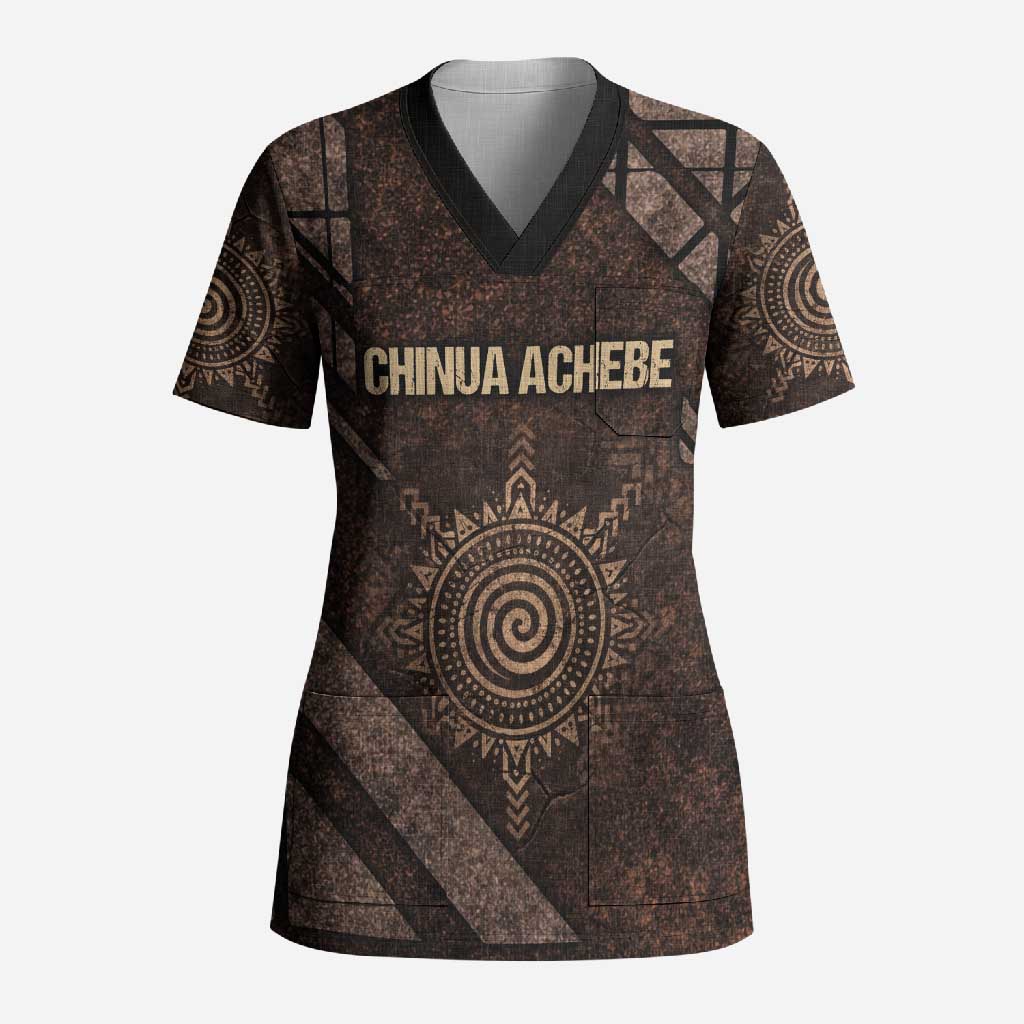 Chinua Achebe Scrub Top with Tribal Symbol Design, The Storyteller Quote and Africa Wrote Back - African Pride