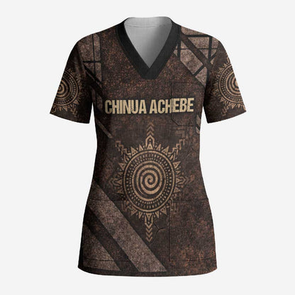 Chinua Achebe Scrub Top with Tribal Symbol Design, The Storyteller Quote and Africa Wrote Back - African Pride