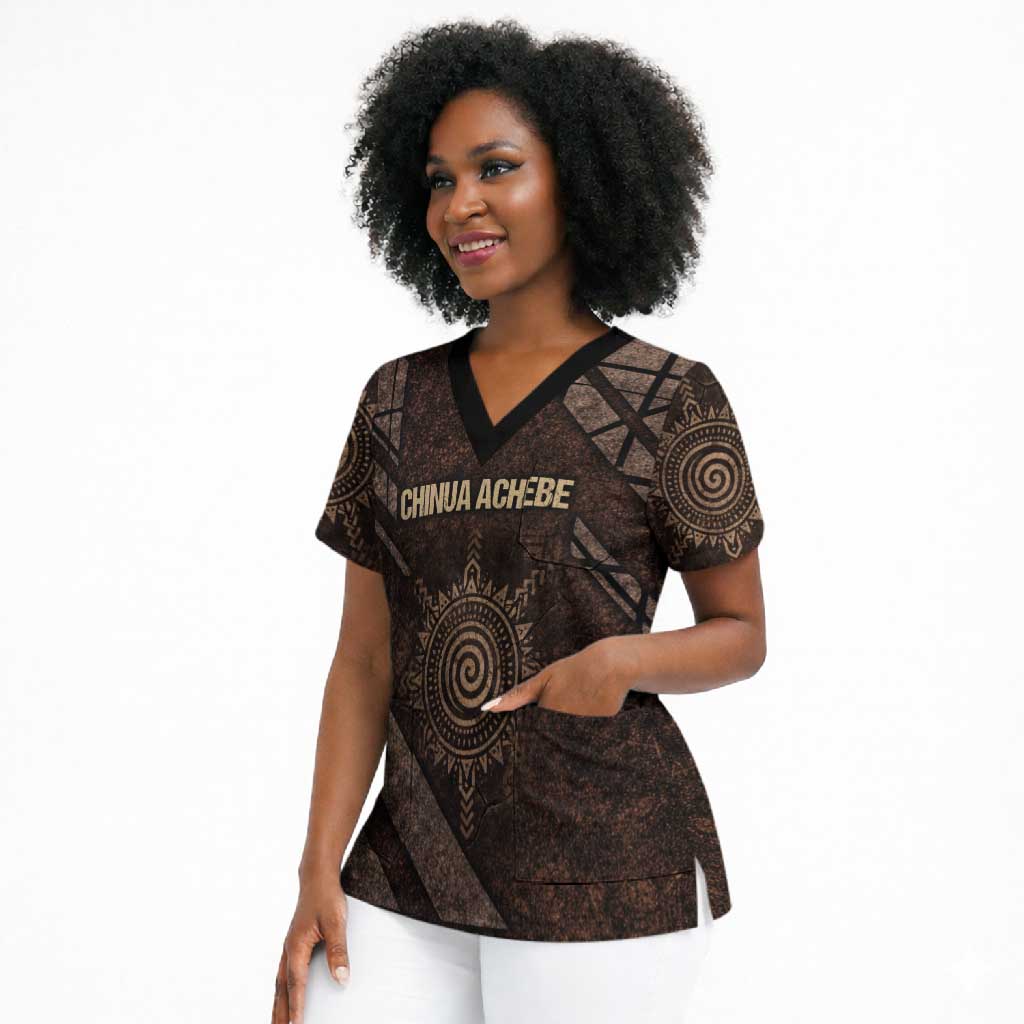 Chinua Achebe Scrub Top with Tribal Symbol Design, The Storyteller Quote and Africa Wrote Back - African Pride
