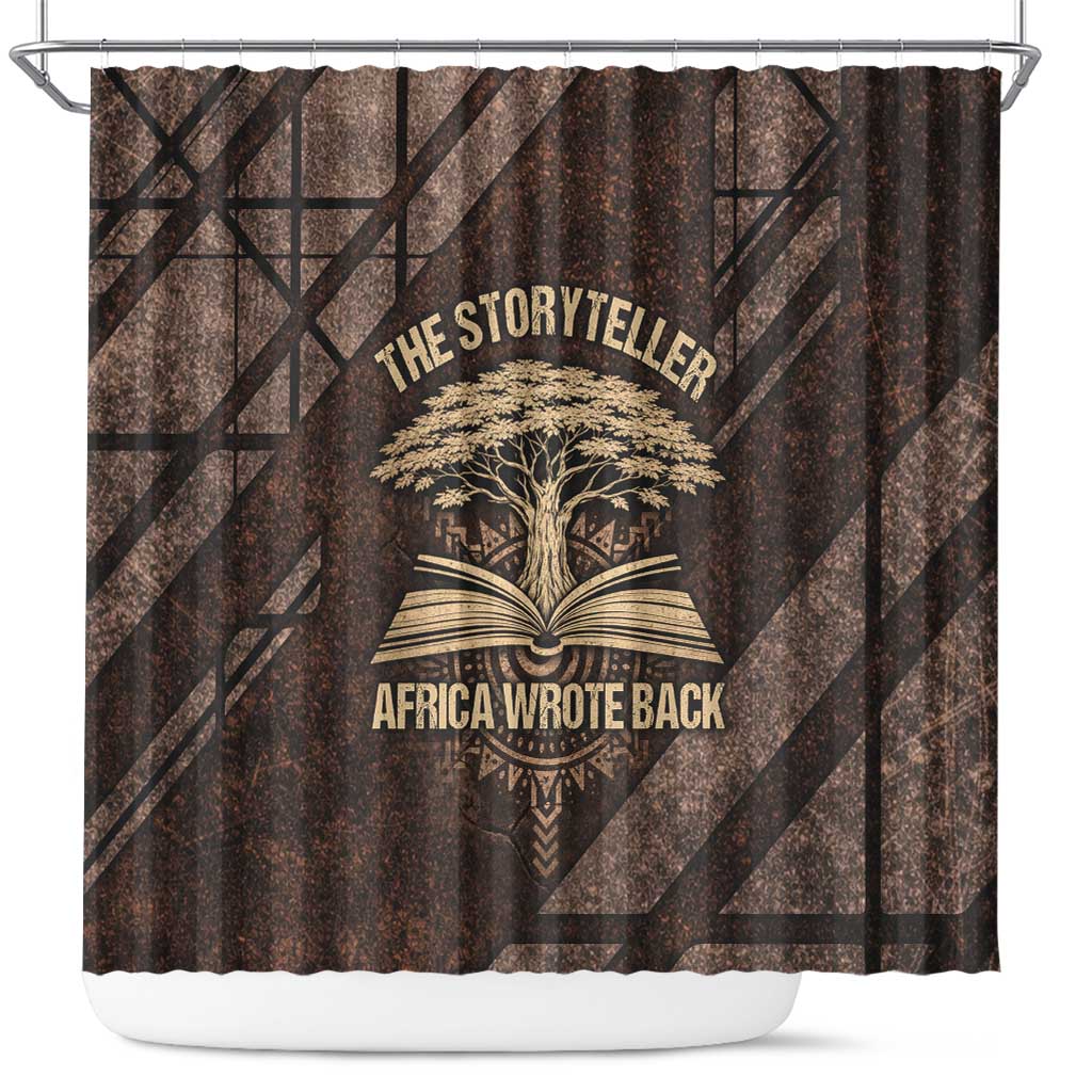 Chinua Achebe Shower Curtain with Tribal Symbol Design, The Storyteller Quote and Africa Wrote Back - African Pride