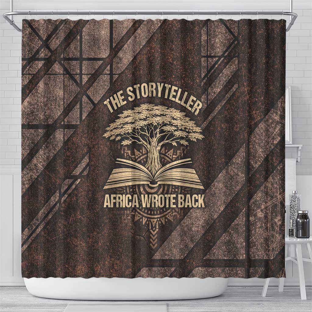 Chinua Achebe Shower Curtain with Tribal Symbol Design, The Storyteller Quote and Africa Wrote Back - African Pride