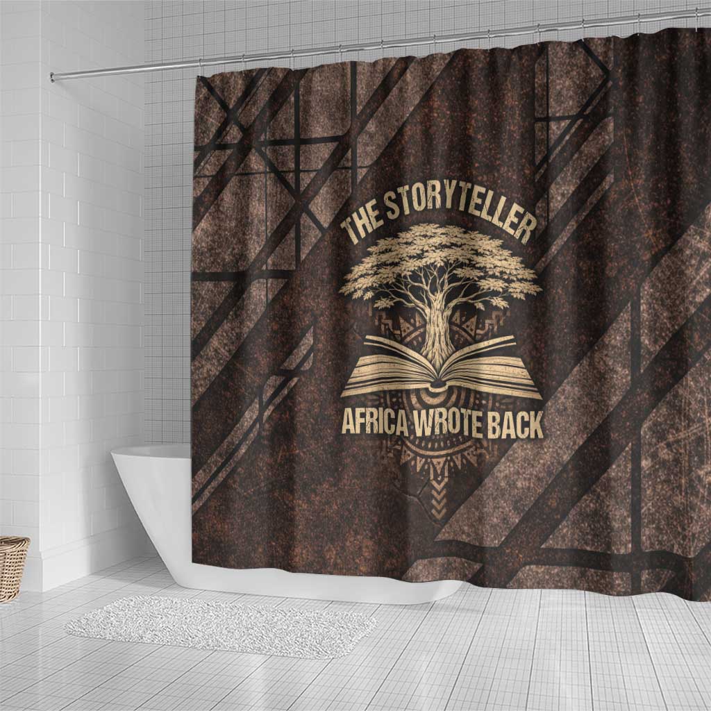 Chinua Achebe Shower Curtain with Tribal Symbol Design, The Storyteller Quote and Africa Wrote Back - African Pride
